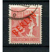 Западный Берлин - 1949 - Надпечатка (красная) BERLIN 30 Pf - [Mi.28] - 1 марка. Гашеная.  (Лот 77BG)