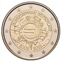 2 евро 2012 Германия G 10 лет наличному евро UNC из ролла
