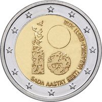 2 евро Эстония 2018  100 лет Республики UNC из ролла
