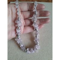 Винтажное ожерелье- бусы из розового кварца