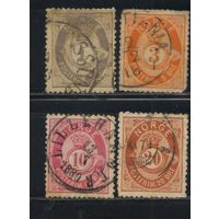 Норвегия 1877 Почтовый рожок Стандарт Эре #22,23,25,27