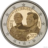 2 евро 2021 Люксембург 100 лет со дня рождения великого князя Жана UNC из ролла тиснение