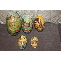 Пасхальные, картонные яйца, времён ГДР, 5 штук+петушки и курочки в самом маленьком яйце.