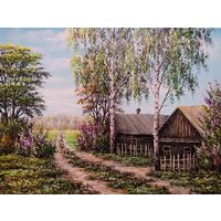 Картина маслом "Весной в деревне"
