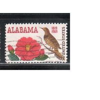 США-1969, (Мих.985) , гаш. , Штата Алабама, Цветы, Птицы (одиночка)