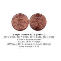 Монета 5 евроцентов. Литва . 2015 год