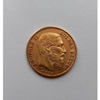 20 франков. 1875. Леопольд II. Бельгия