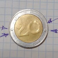 Алжир 20 динаров 1992 Брак разворот центральной втулки относительно наружной+ центральная вставка немного двигаеться.