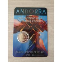 Монета Андорра 2 евро 2018 25 лет конституции Андорры БЛИСТЕР