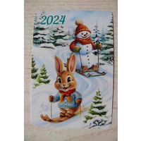 Календарик, 2024, Заяц, снеговик.