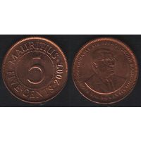 Маврикий km52 5 центов 2007 год (f