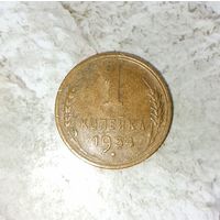 1 копейка 1954 года СССР. Очень красивая монета! Шикарная родная патина!